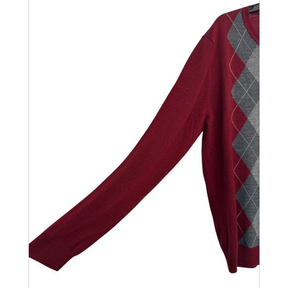 Apt.9 Dogwood Red Argyle Sweater Merino Wool Blend Men's Sz XXL Preppy Academia - Picture 2 of 8